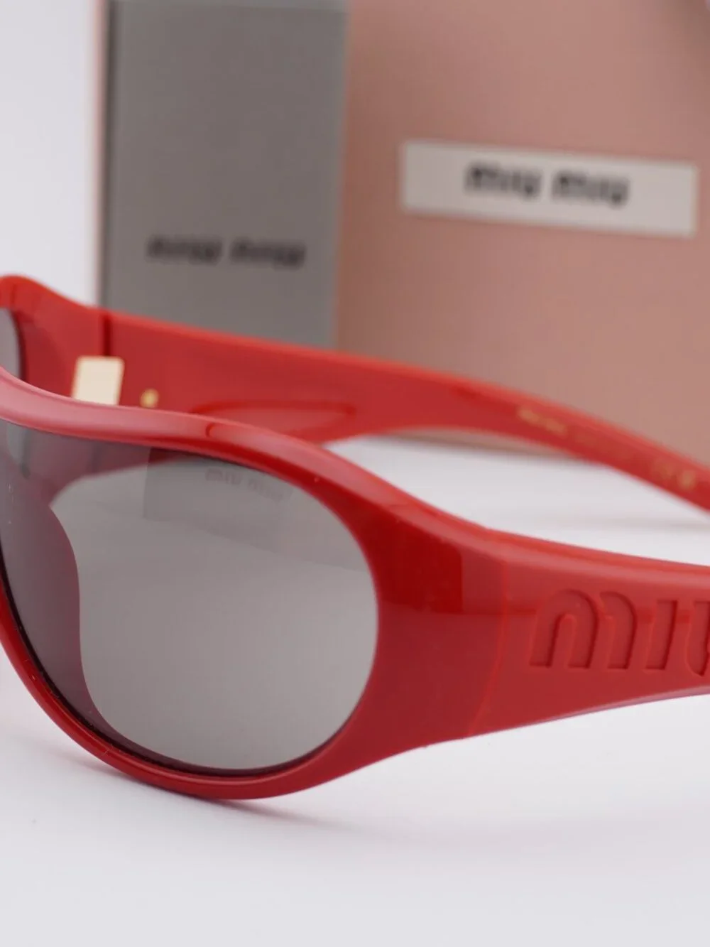 Miu Miu MU B14SU 27N8 0Q Shield Sunglasses - Red / Grey
